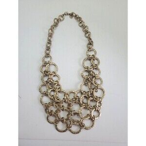 Kiam Family Opulent Bold Chunky Necklace Brush Gold Tone Multi Locking Rings 16"